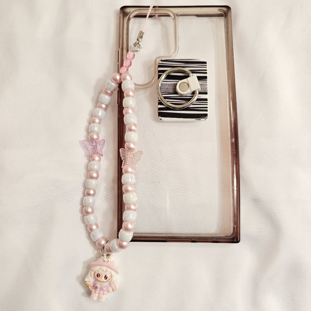 Cute Pastel Purple Girly Dainty Elegant Beaded Labubu Phone Charm or Wrist Strap - Picture 7 of 8